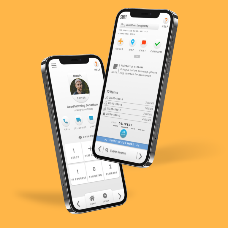 Mockup images of SMRT Delivery App and SMRT Customer App on a pair of iPhones