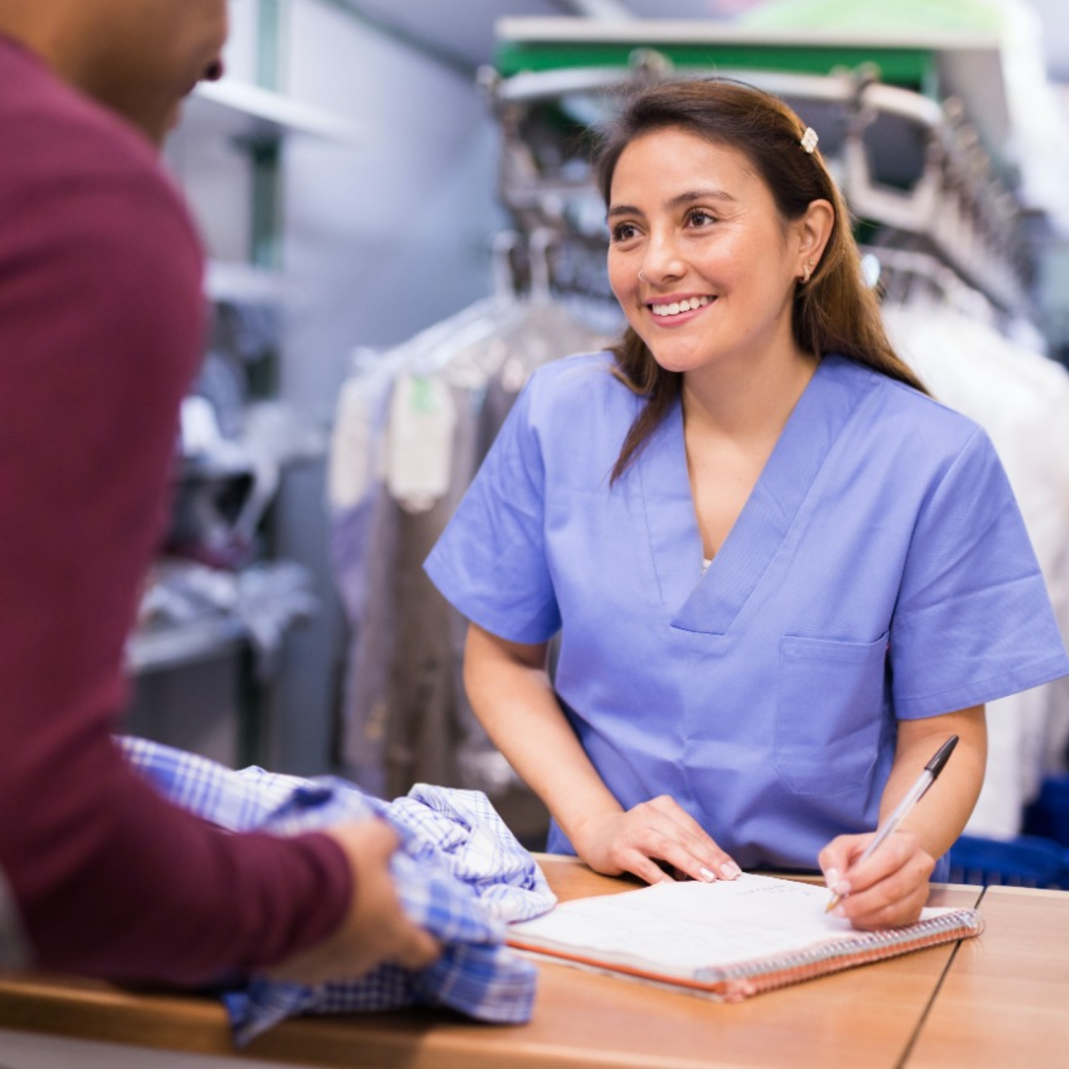 Interaction between a dry cleaner and a customer