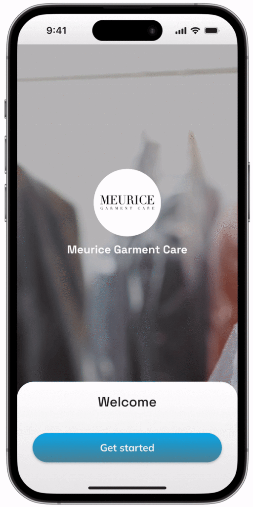 Meurice Garment Care App Landing Page. Welcome. Get Started.