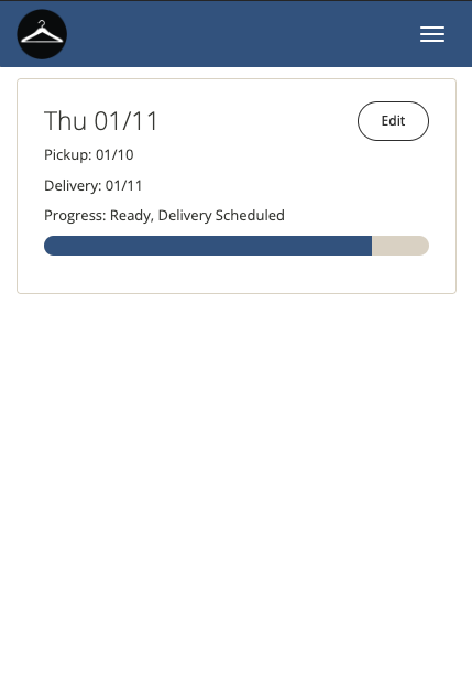 Pickup & Delivery Date Progress: Ready, Delivery Scheduled